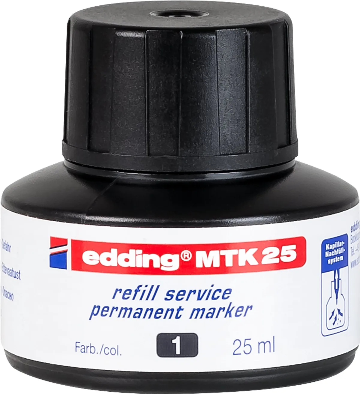 MTK 25 navulinkt permanent marker - geschikt voor edding permanent markers - gemakkelijk navullen via het capillairsysteem von edding in Schwarz – Produktfoto