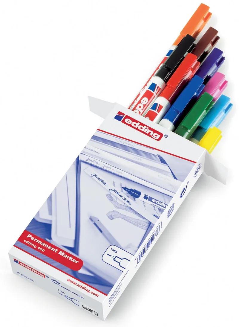 permanent marker 400, doos van 10 stuks in geassorteerde kleuren de edding – photo produit