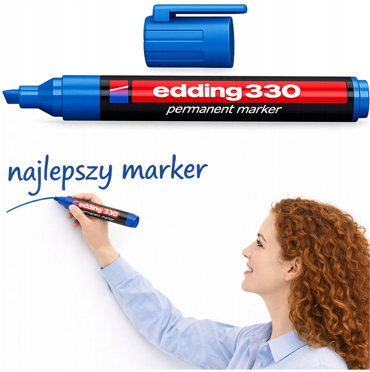 Permanent Marker - Vlakke Punt 1-5mm voor Gladde Oppervlakken fra edding i Blå – produktbillede