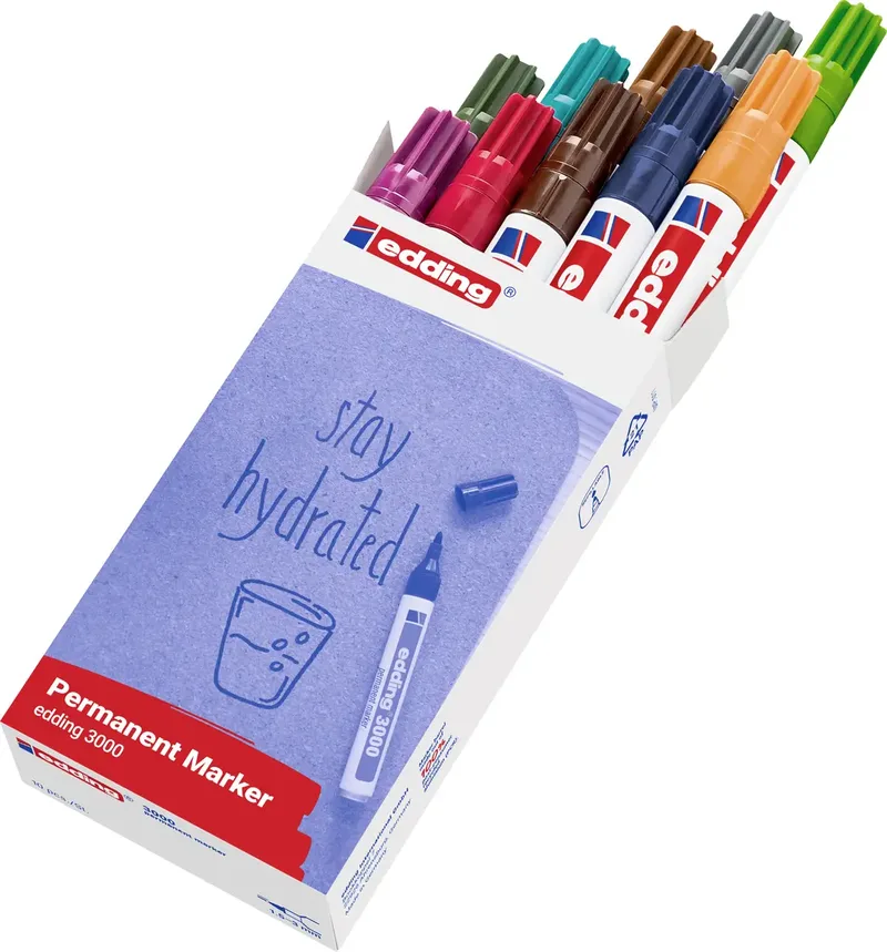 Permanentmarker 3000 10 St./Pack., hellgrün, grau, ocker, türkis, olivgrün, hellorange, stahlblau, dunkelbraun, karminrot, rotviolett by edding – product photo