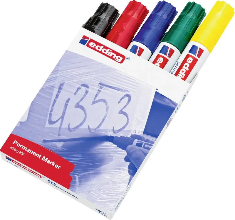 Permanentmarker 4-800999 Permanentmarker Schwarz, Rot, Blau, Grün, Gelb wasserfest: Ja von edding – Produktfoto