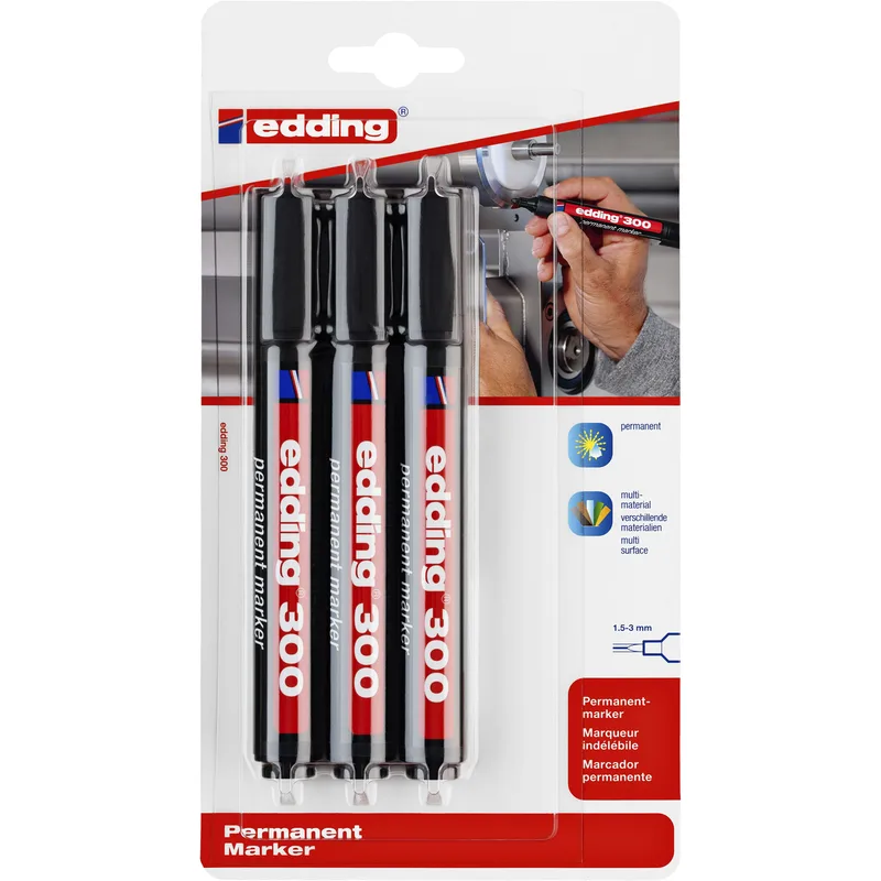 Viltstift edding 300 rond 1.5-3mm blist3 zwart | 10 stuks fra edding – produktbillede