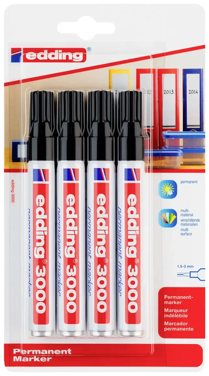 Viltstift edding 3000 rond 1.5-3mm zwart blister à 4 stuks van edding – productfoto 3 van 3