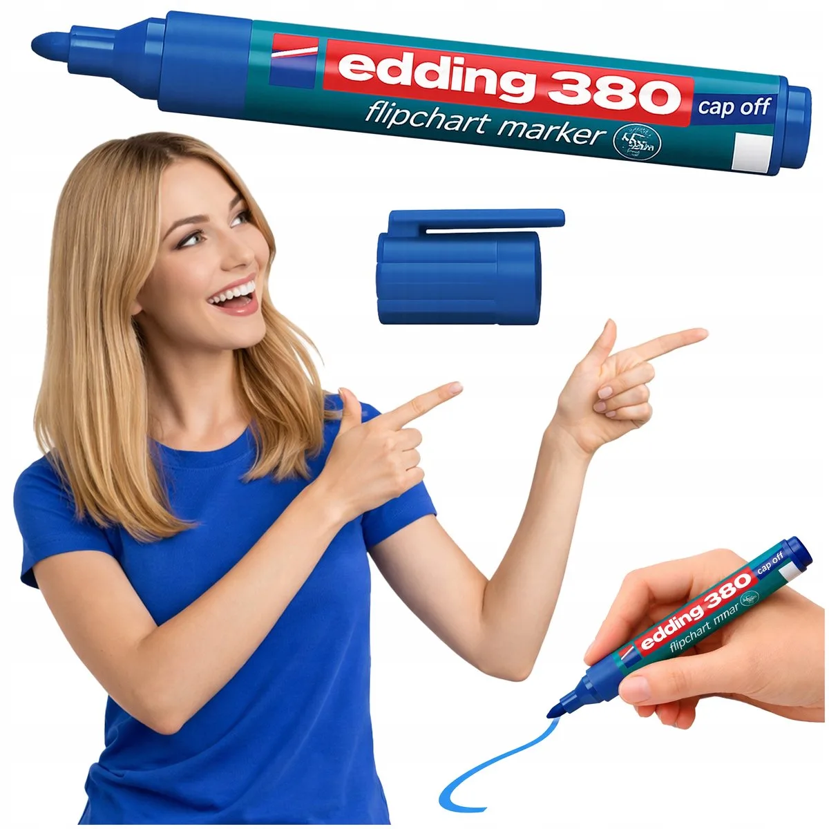 Whiteboard Marker 1,5-3 mm, geurloos, vlekvrij van edding in Blauw – productfoto