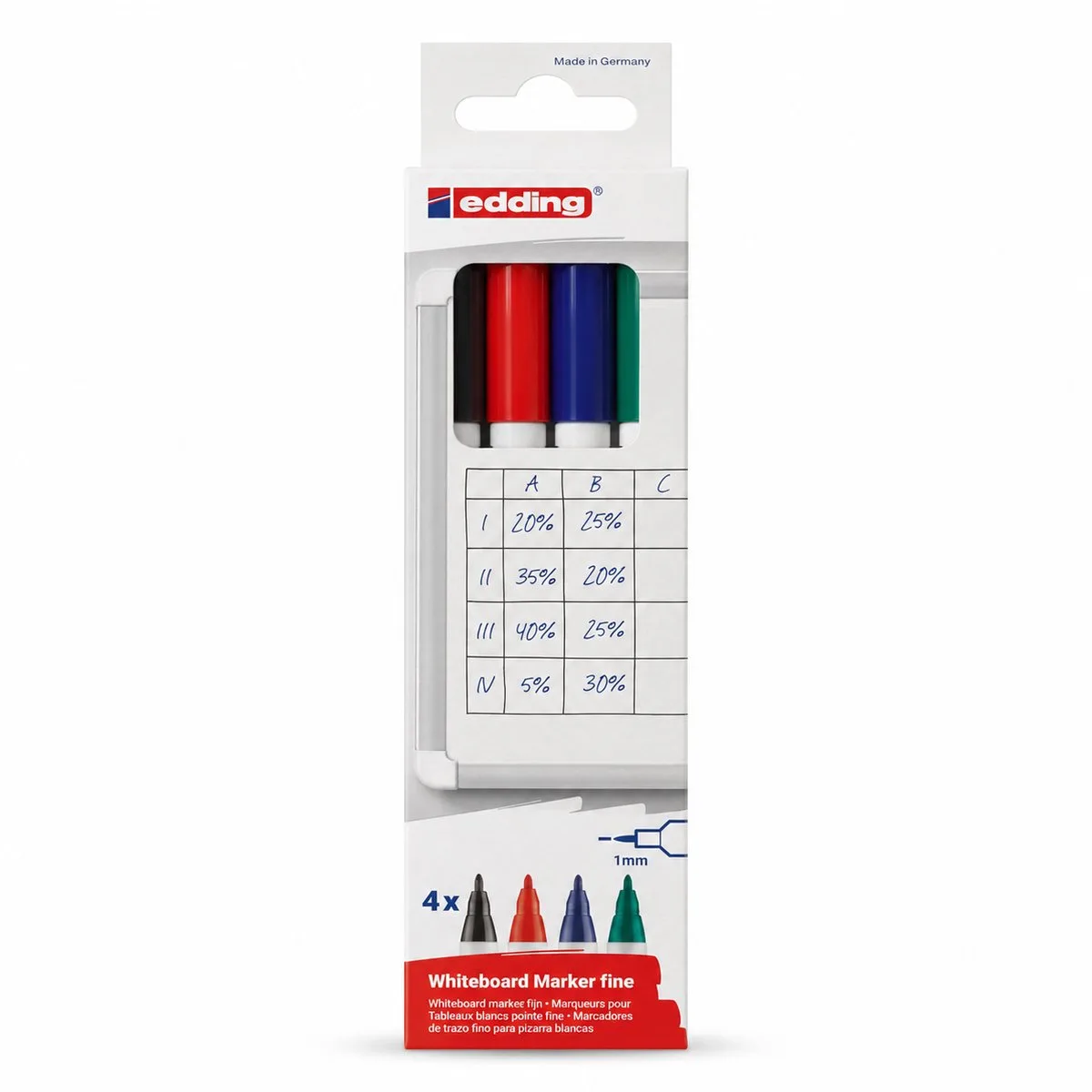 Whiteboard Markers – 4 Stuks – Fijne Punt – Droog Uitwisbaar – Zwart, Blauw, Rood & Groen van edding in Zwart, Rood, Groen, Blauw – productfoto