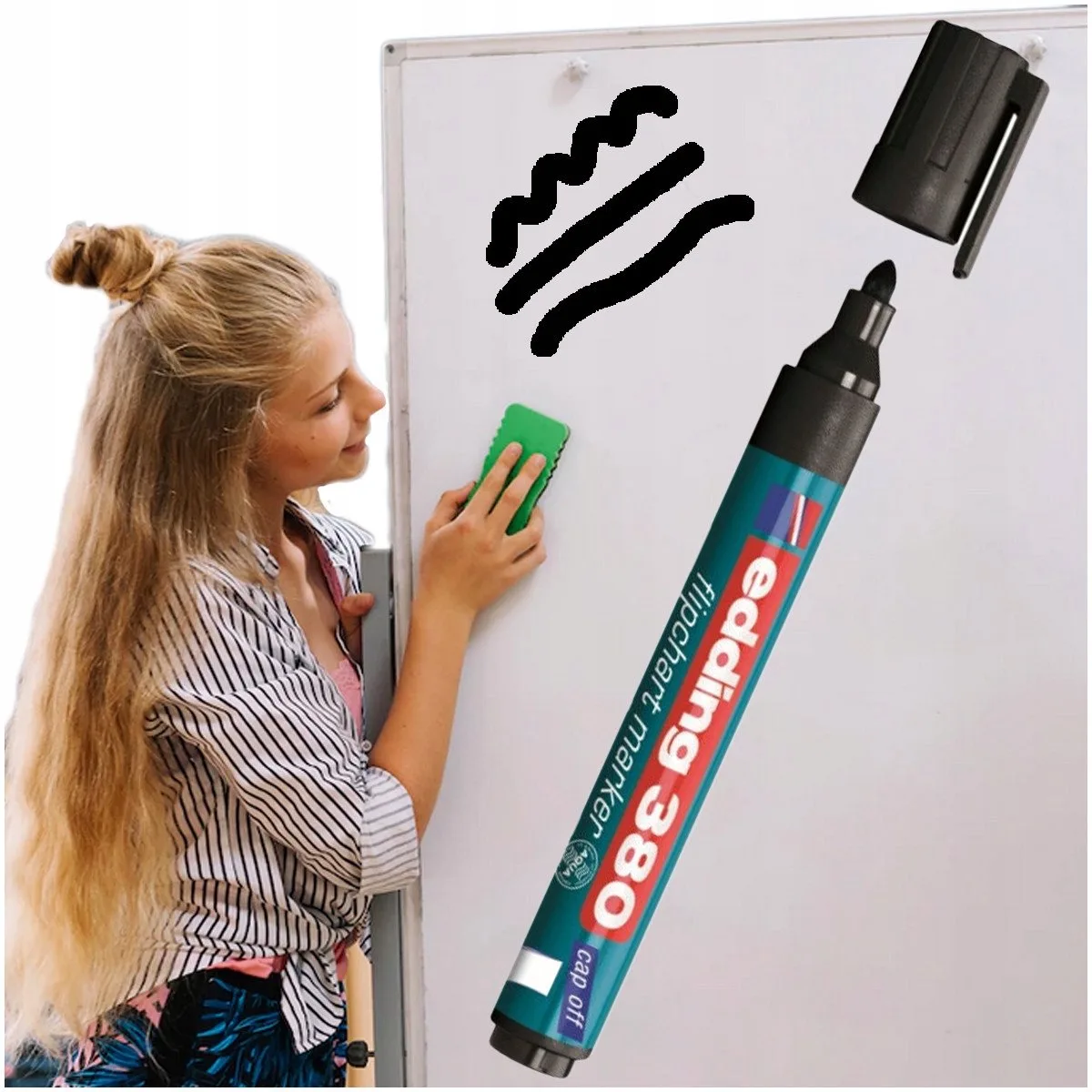 Whiteboard Stift - Sneldrogend & Vervaagbestendig de edding en Noir – photo produit