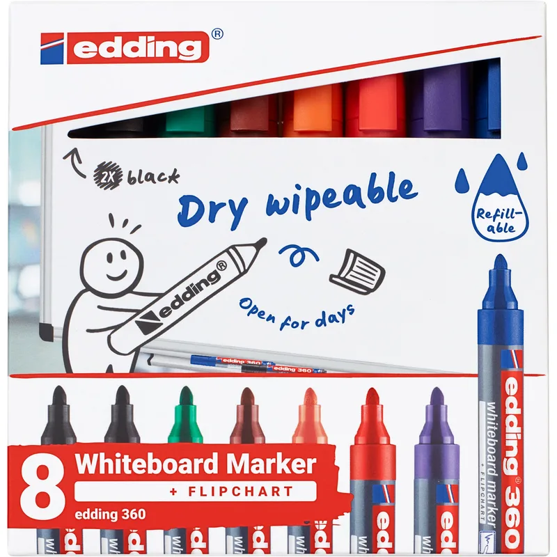 Whiteboardmarker edding 360 rond 1.5-3mm ass | 32 stuks de edding – photo produit