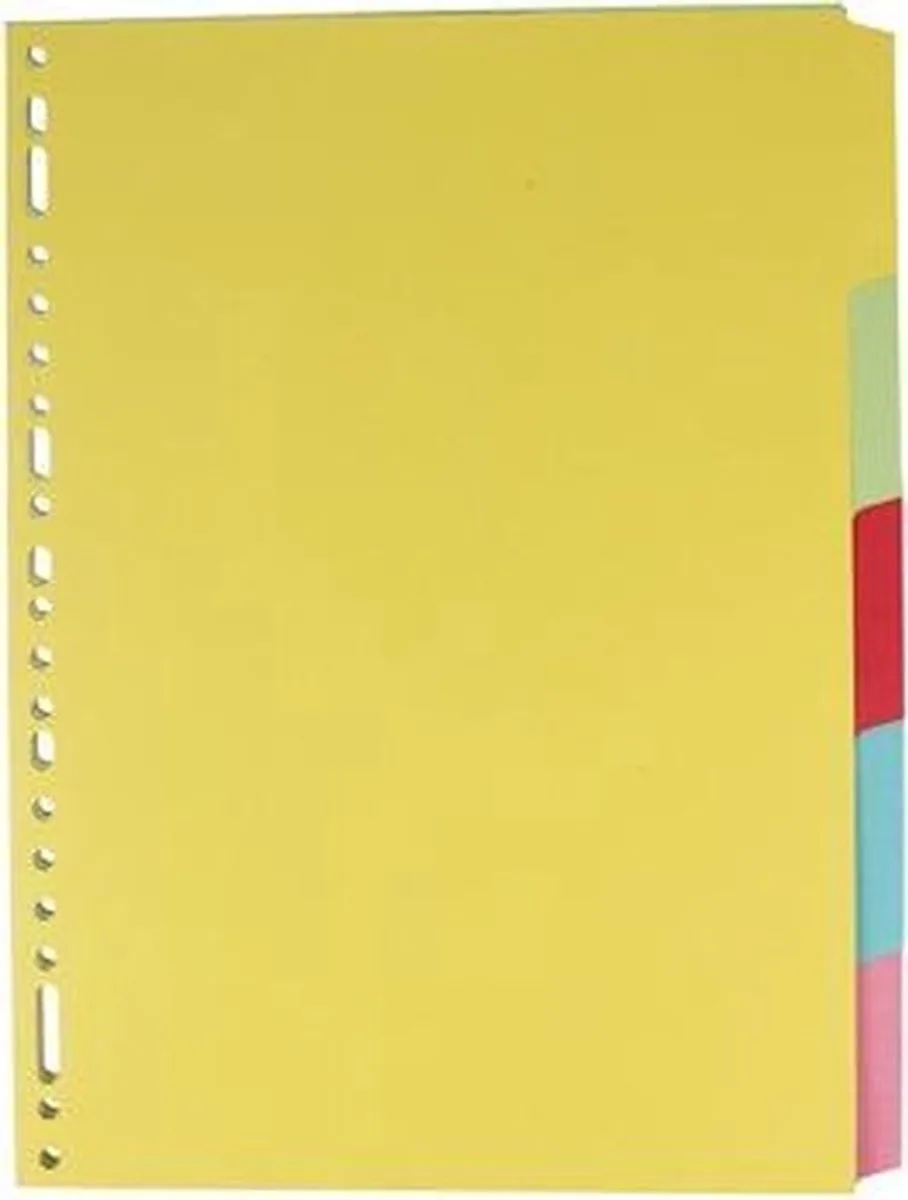 Tabbladen uit karton, ft A4, 5 tabs, 23-gaatsperforatie, geassorteerde kleuren de Elba en Assortiment aan kleuren – photo produit