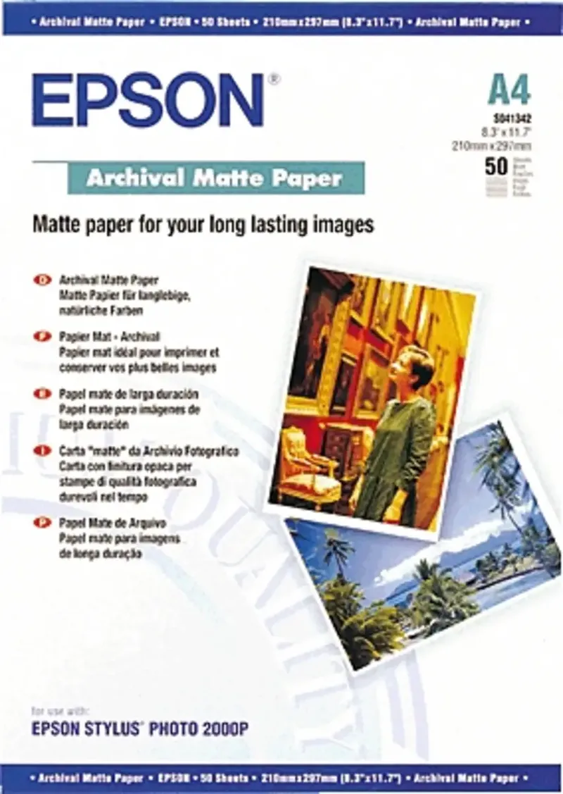 Archival Matte Paper C13S041342 Fotopapier DIN A4 192 g/m² 50 Blatt Matt by Epson – product photo