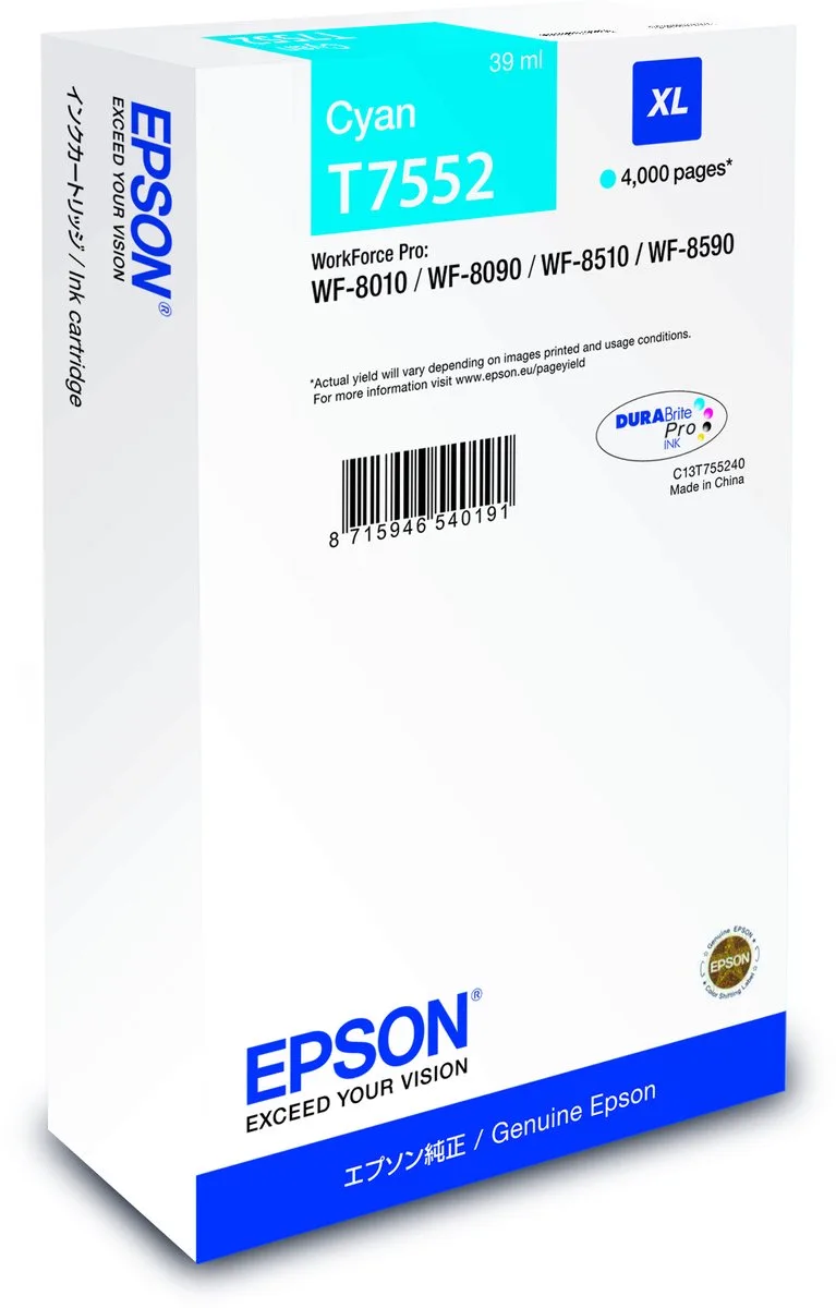 C13T75524N inktcartridge 1 stuk(s) Origineel High (L) Yield de Epson en Cyaan – photo produit