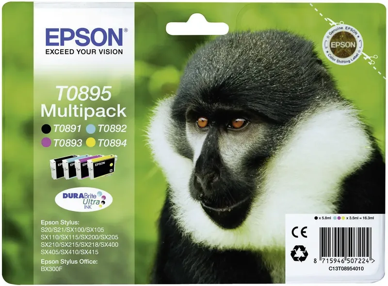 Druckerpatrone T0895 Original Kombi-Pack Schwarz, Cyan, Magenta, Gelb C13T08954010 by Epson – product photo