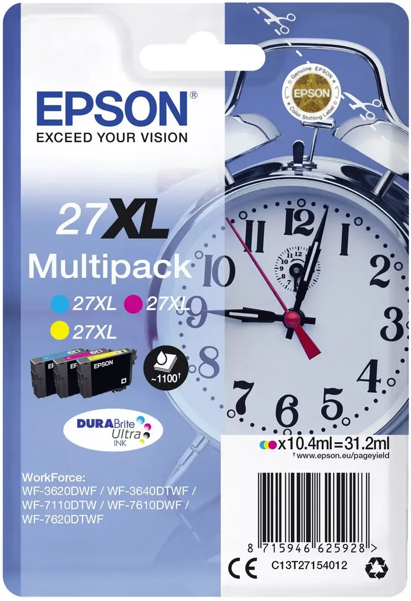 Druckerpatrone T2715, 27XL Original Kombi-Pack Cyan, Gelb, Magenta C13T27154012 von Epson – Produktfoto