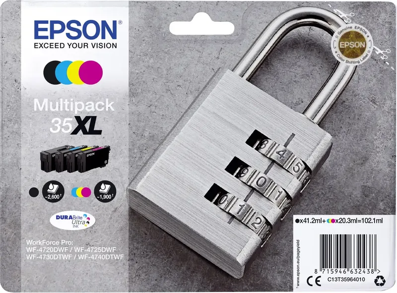 Druckerpatrone T3596, 35XL Original Kombi-Pack Schwarz, Cyan, Magenta, Gelb C13T35964010 de Epson – photo produit