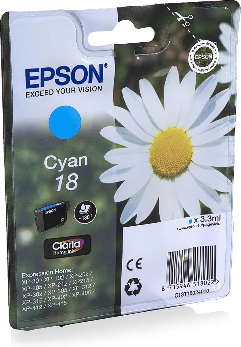 Epson 18 (T1802) - Inktcartridge van Epson in Cyaan – productfoto