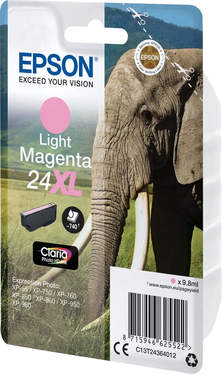 EPSON 24XL inktcartridge high capacity 9.8ml 740 paginas 1-pack RF-AM blister van Epson in Licht magenta – productfoto