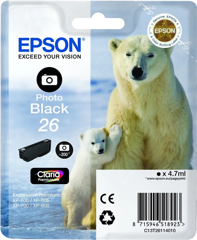 EPSON 26 inktcartridge foto standard capacity 4.7ml 200 photos 1-pack RF-AM blister von Epson in Schwarz – Produktfoto