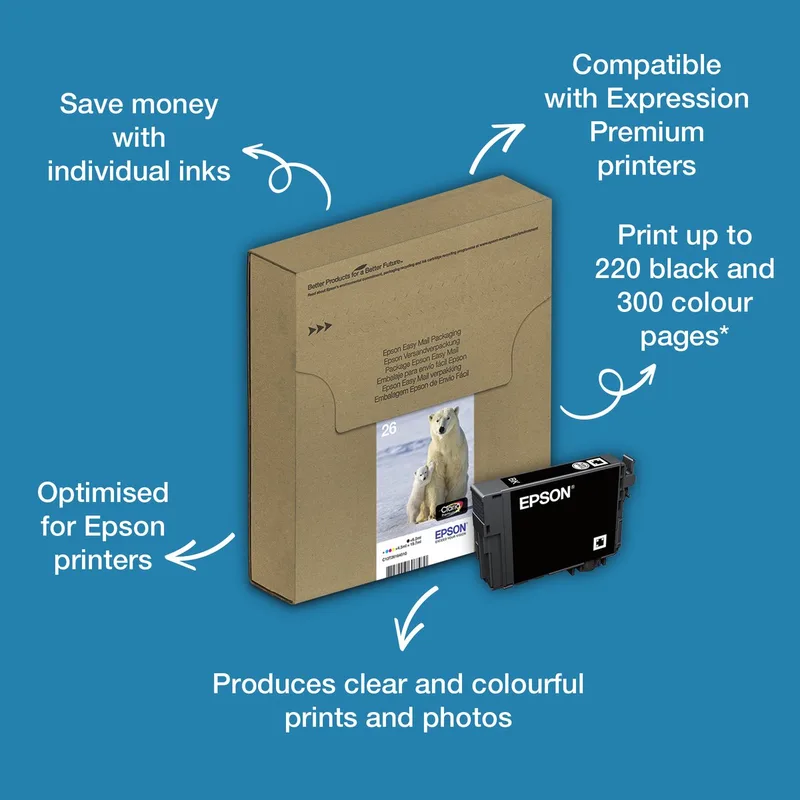 Epson 26 Multipack 4-colours EasyMail de Epson en Noir, Cyaan, Magenta, Jaune – photo produit