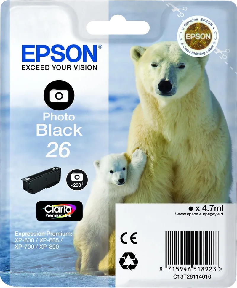 Epson 26 (T2611) - Inktcartridge / Foto de Epson en Noir – photo produit