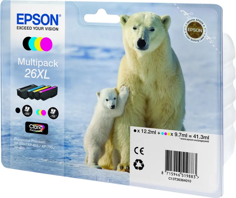 EPSON 26XL inktcartridge zwart en drie kleuren high capacity 41.3ml 1-pack RF-AM blister de Epson en Magenta – photo produit