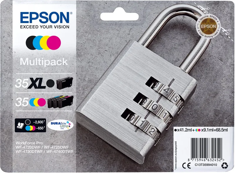 Epson 35XL Inktcartridges Zwart, Cyaan, Magenta, Geel - 4-Pack von Epson in Schwarz, Cyan, Magenta, Gelb – Produktfoto