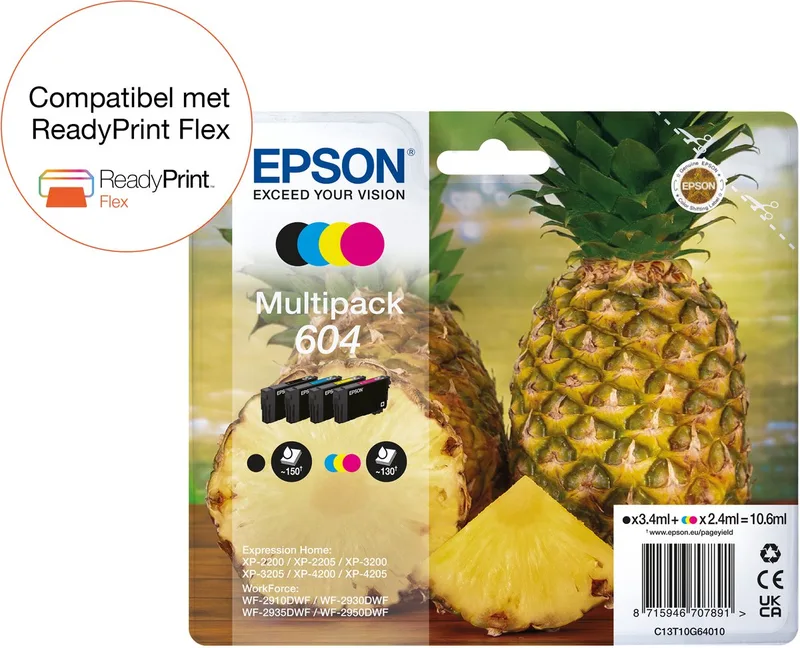 Epson 604 - Inktcartridge - Origineel - Standaard capaciteit - Cyaan, Geel, Magenta de Epson en Noir – photo produit 1 sur 2