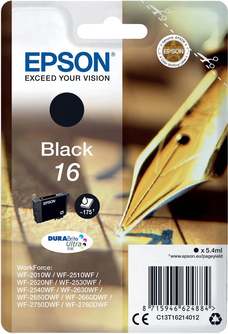 inktcartridge 16, 175 pagina's, OEM C13T16214012, 10 stuks von Epson in Schwarz – Produktfoto