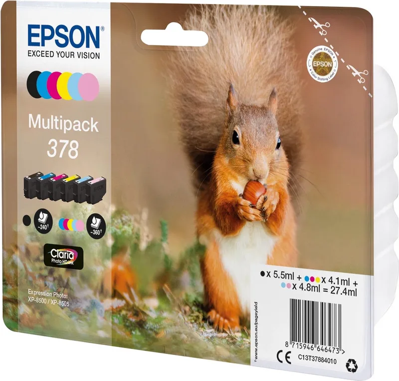 inktcartridge 378, 240 - 360 pagina's, OEM C13T37884010, 6 kleuren 5 stuks de Epson en Assortiment aan kleuren – photo produit