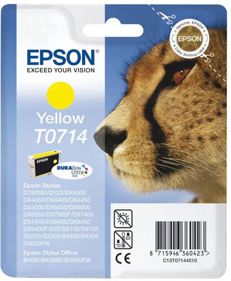 inktpatroon Yellow T0714 DURABrite Ultra Ink fra Epson i Gul – produktbillede