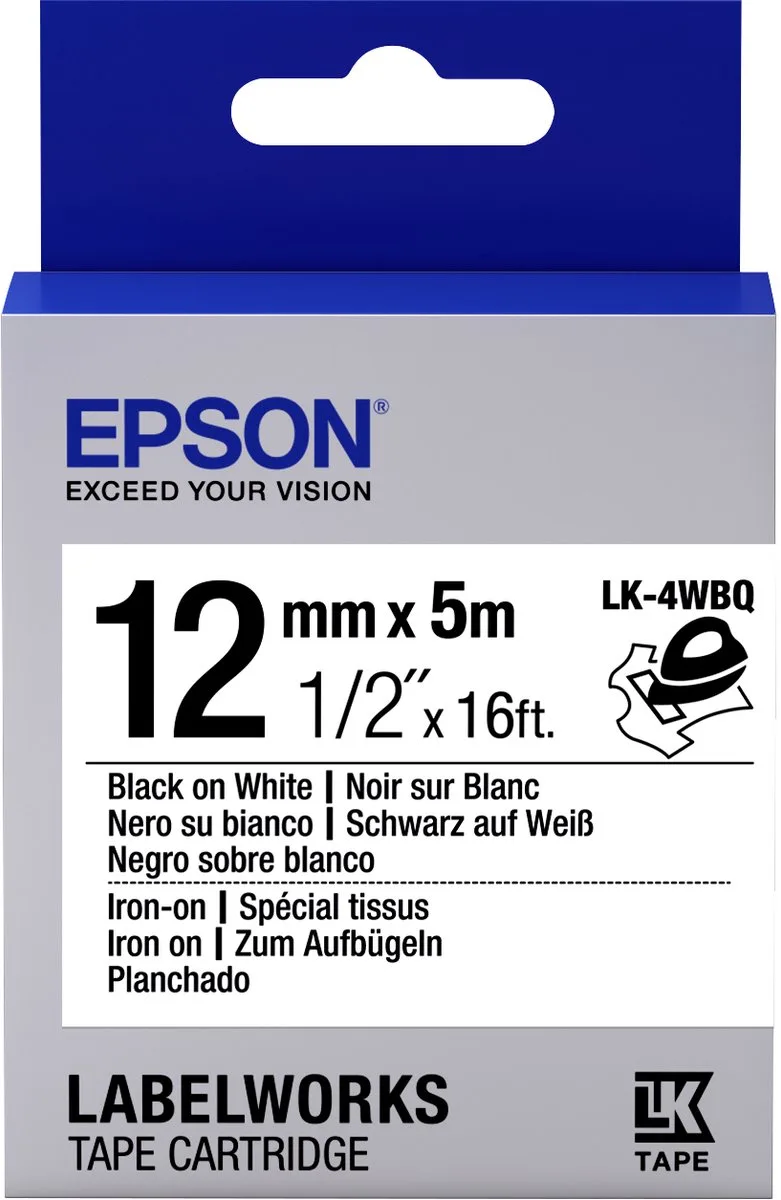 Label Cartridge Iron on LK-4WBQ Black/White 12mm (5m) de Epson en Zwart op wit – photo produit
