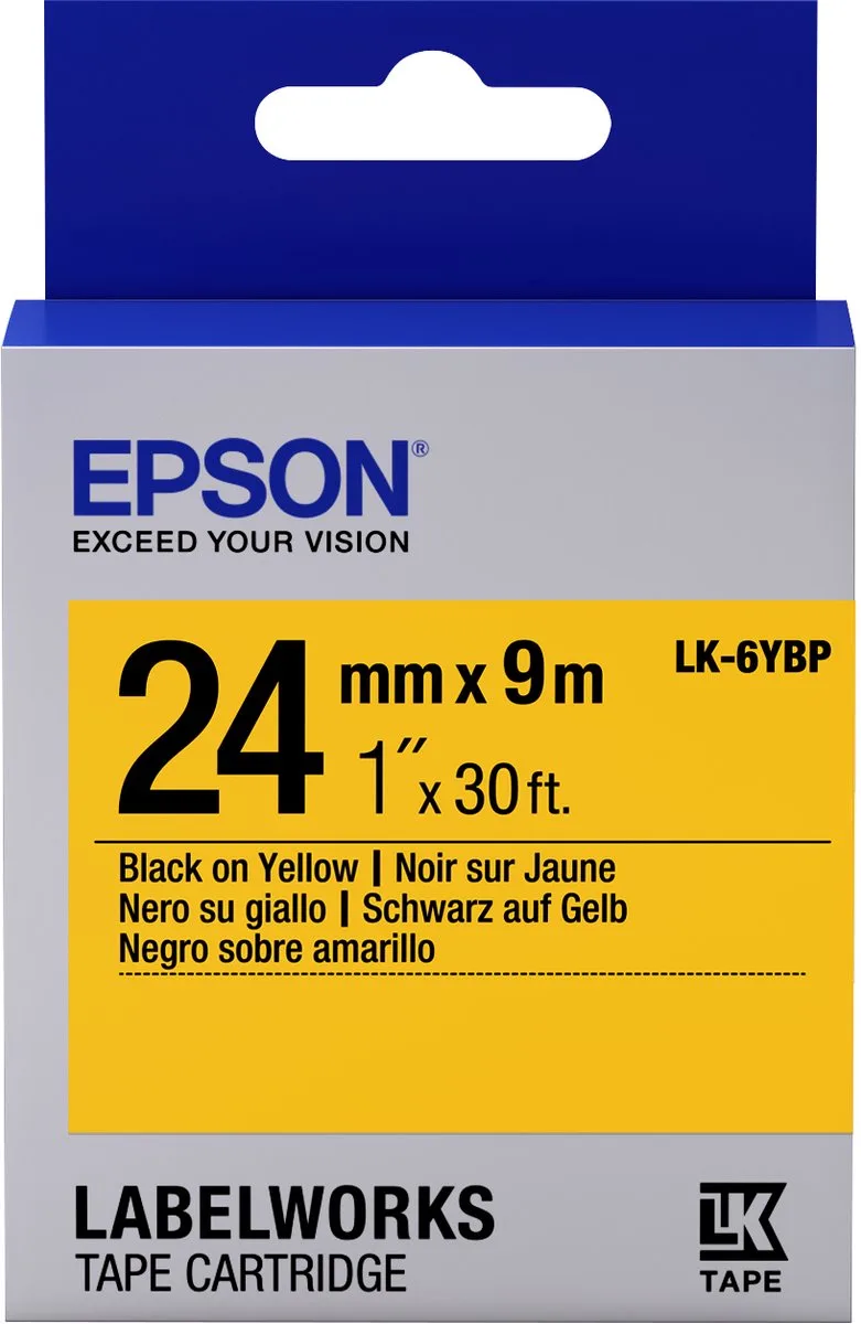Label Cartridge Pastel LK-6YBP Black/Yellow 24mm (9m) de Epson en Zwart op geel – photo produit