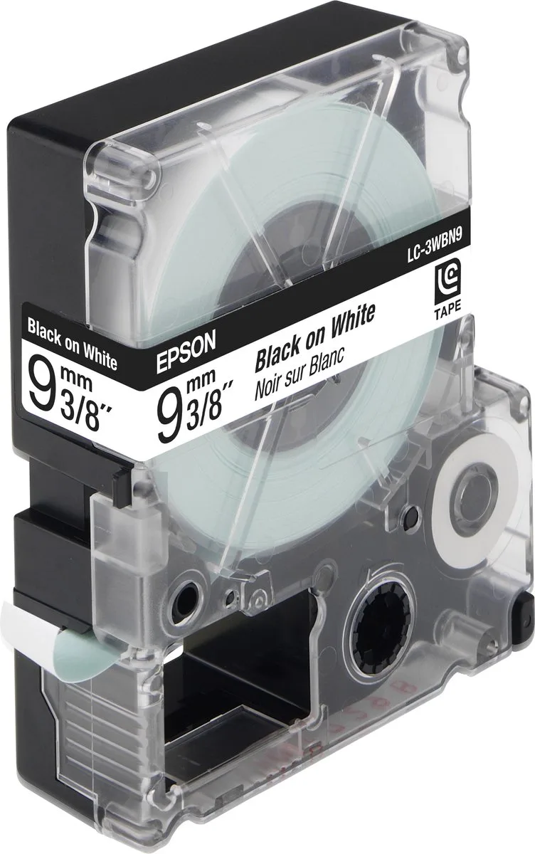 Label Cartridge Standard LC-3WBN9Standard Black/White 9mm (9m) de Epson en Zwart op wit – photo produit