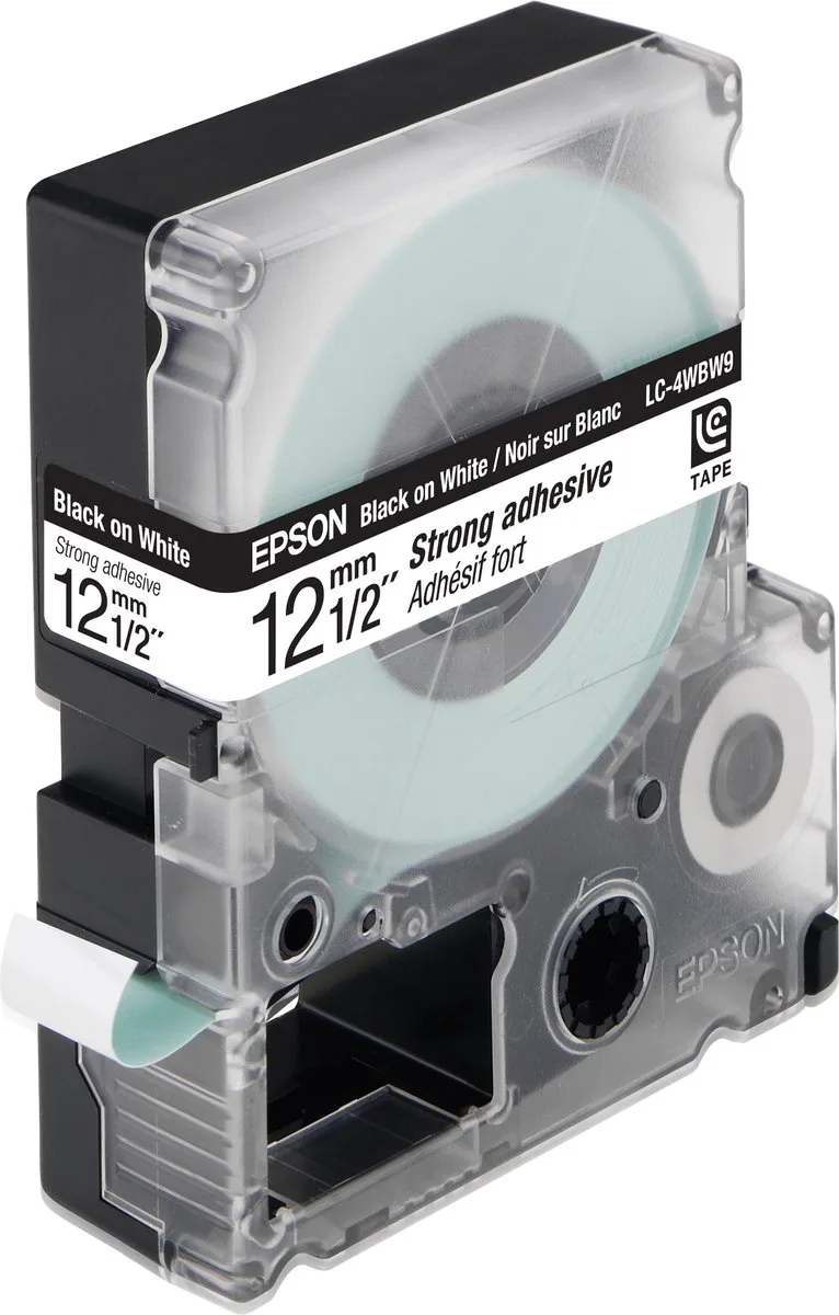 LC-4WBW9 Strong Adh. Black on White tape 12mm von Epson in Zwart op wit – Produktfoto