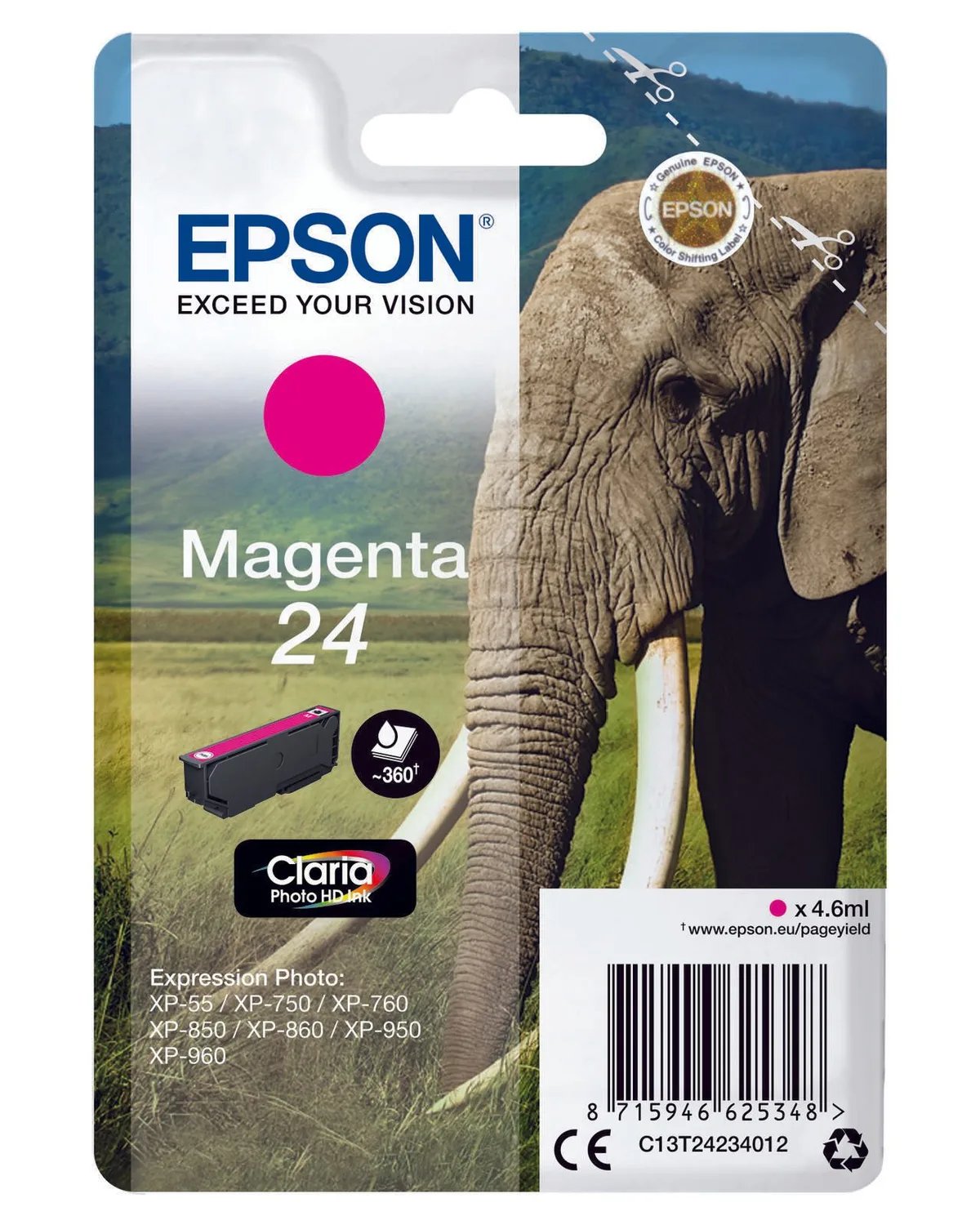 Original 24 Elefant Druckerpatrone magenta 360 Seiten 4,6ml (C13T24234012) de Epson – photo produit