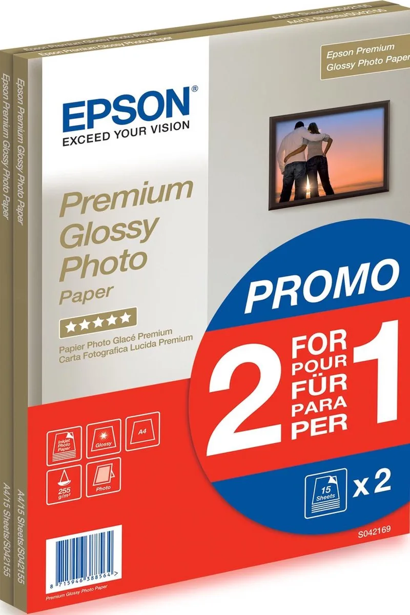 Premium Glossy Fotopapier - A4 (210 x 297 mm) / 255 g/m2 / 15 vellen van Epson in Meerkleurig – productfoto