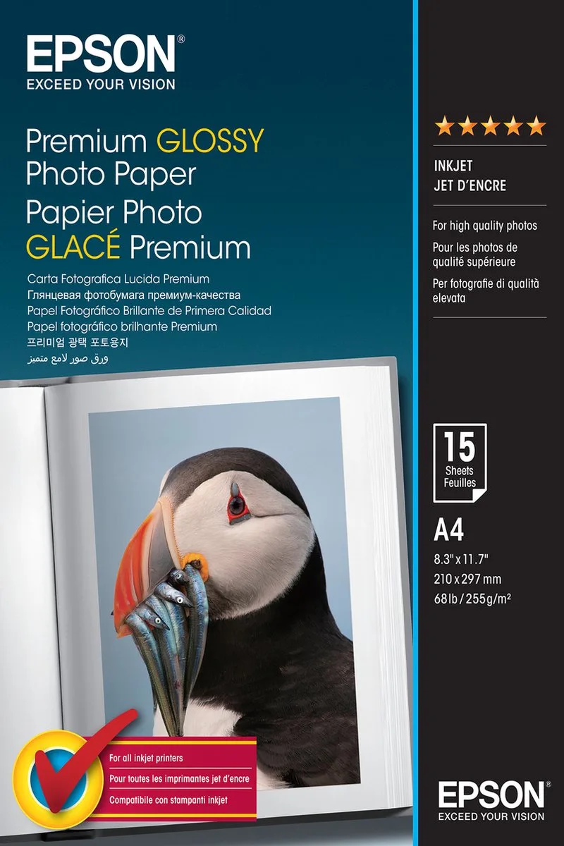 Premium glossy fotopapier inktjet - 255g/m2 - A4 - 15 vellen de Epson en Transparant Gloss – photo produit
