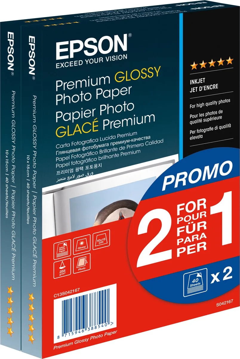 S042167 Fotopapier - 10x15 / 2 x 40 vellen - A6 van Epson in Meerkleurig – productfoto