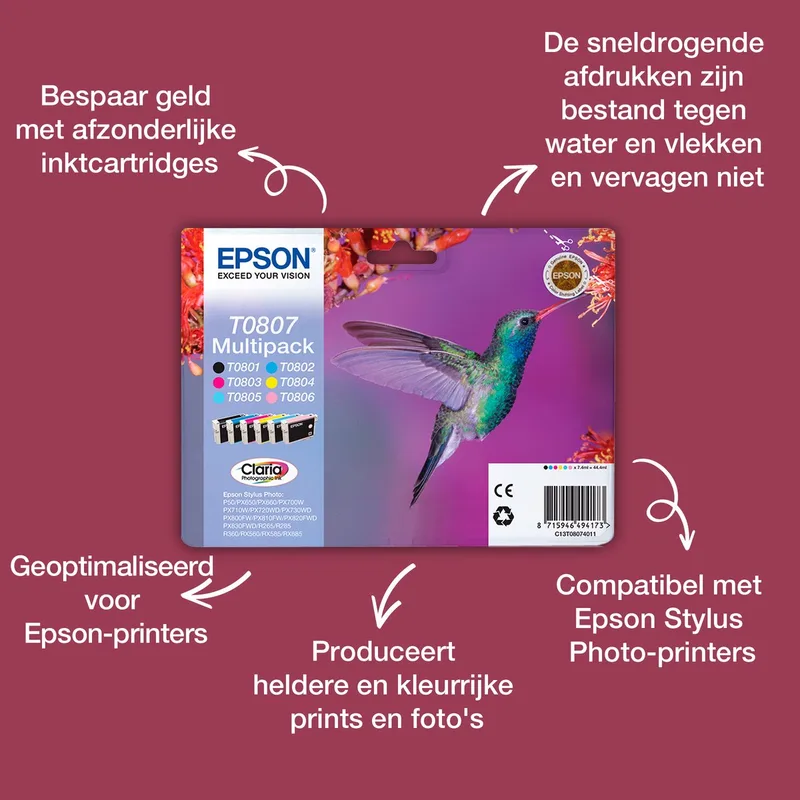 T0802 Cyan Ink Cartridge by Epson in Cyaan – product photo