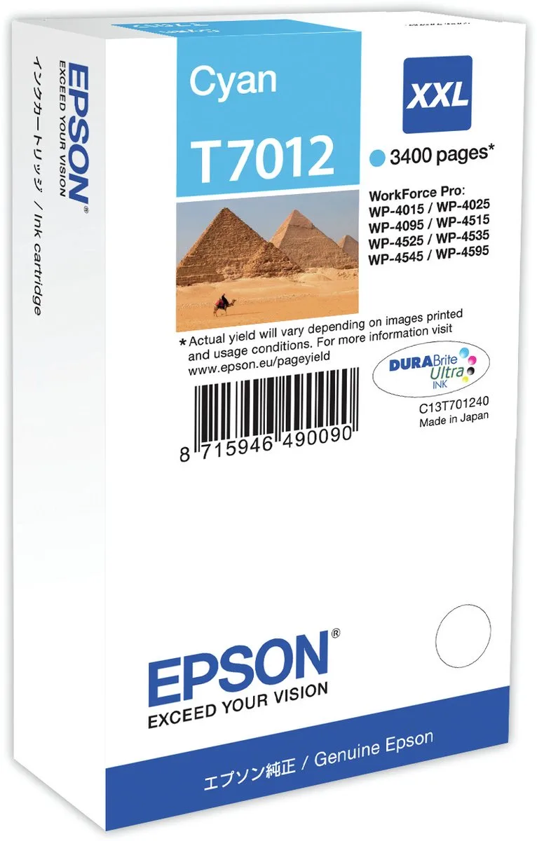 T7012XXL - Inktcartridge / Extra Hoge Capaciteit by Epson in Cyaan – product photo