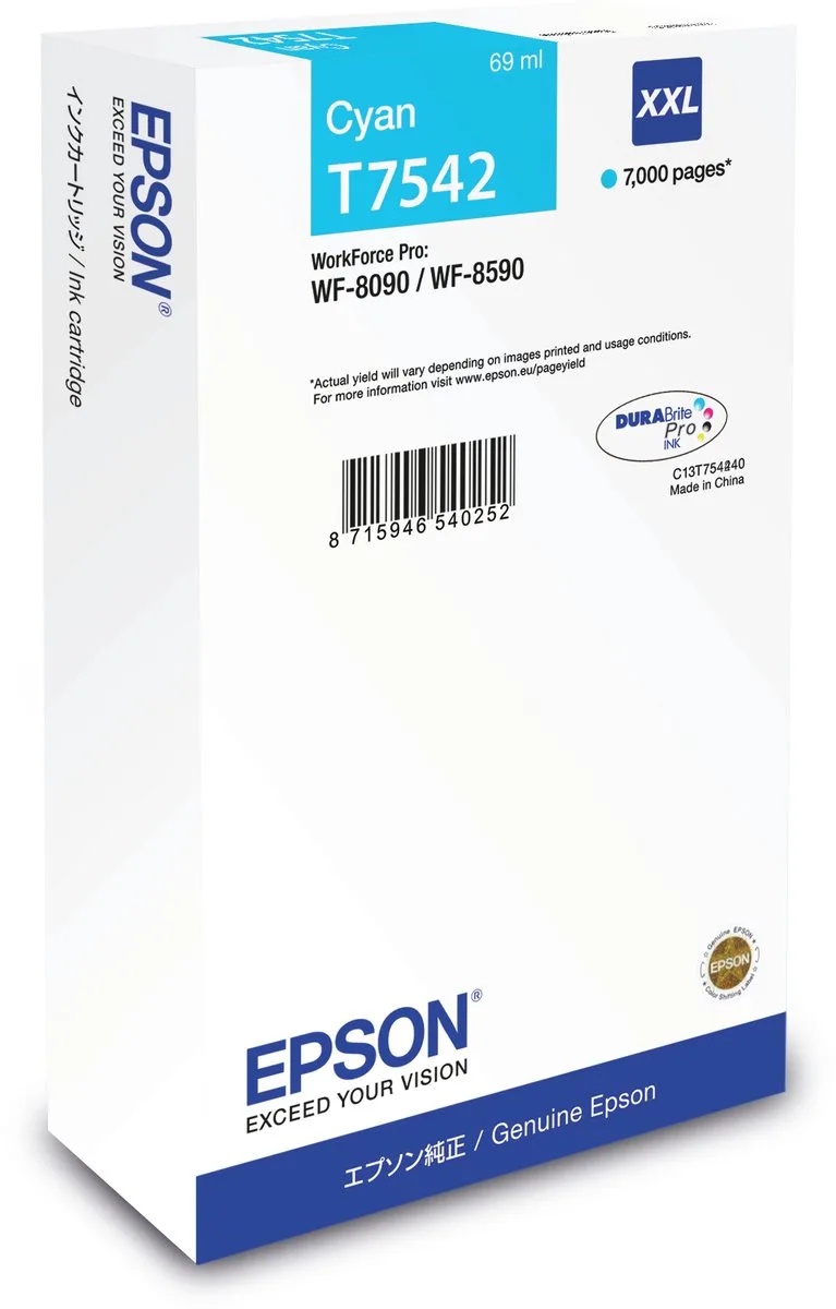 T7542 inktcartridge 1 stuk(s) Origineel Hoog (XL) rendement de Epson en Cyaan – photo produit