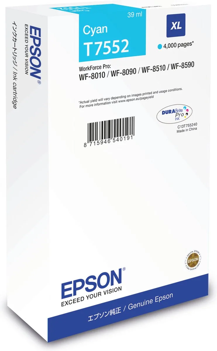 T7552XL - Inktcartridge / Hoge Capaciteit by Epson in Cyaan – product photo