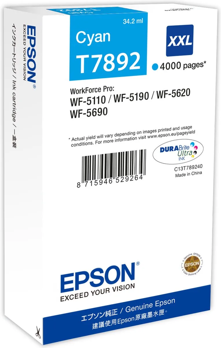 T7892XXL - Inktcartridge / Extra Hoge Capaciteit de Epson en Cyaan – photo produit