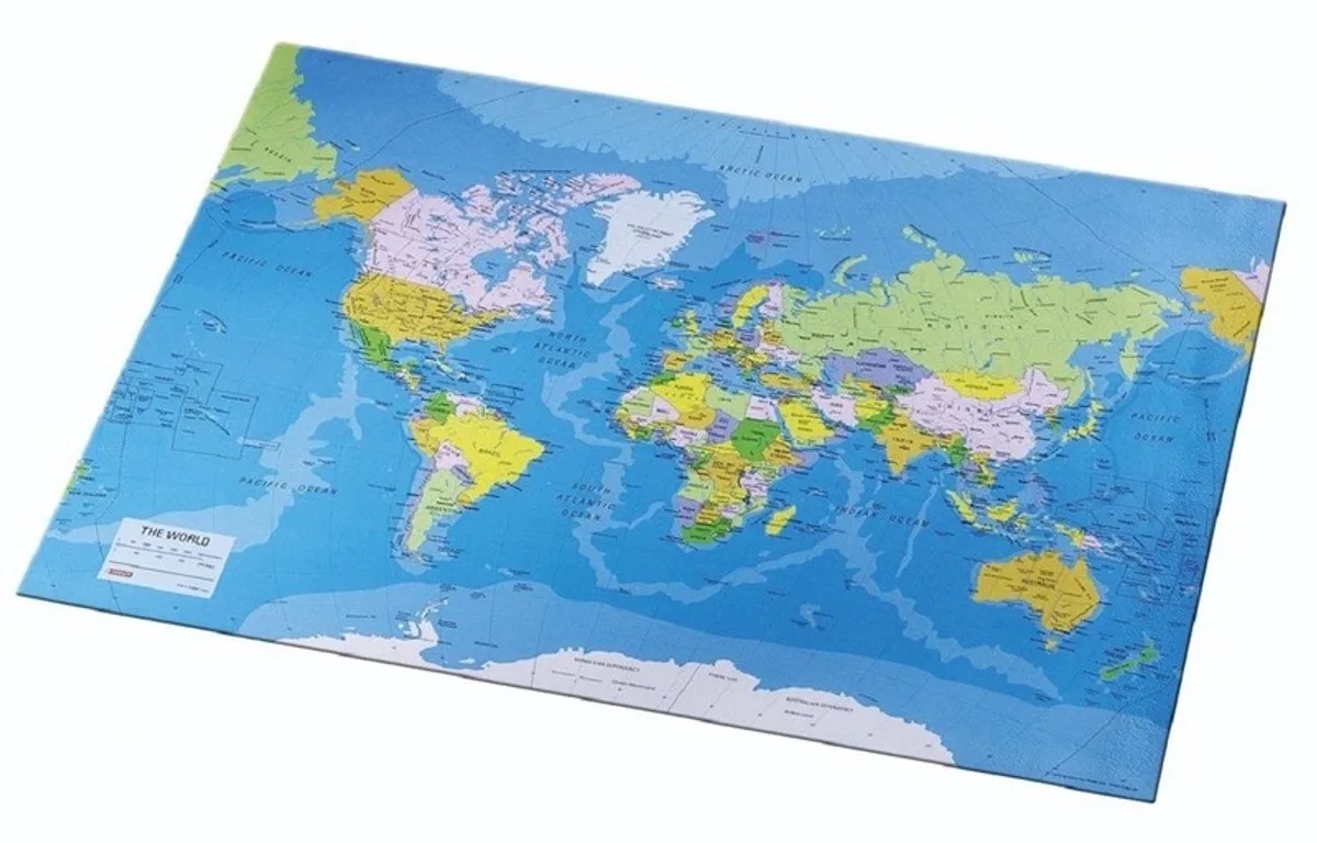 Bureau onderlegger/placemat van pvc 41 x 52 cm - Bureau beschermer - Design wereldkaart de Esselte en Multicolore – photo produit