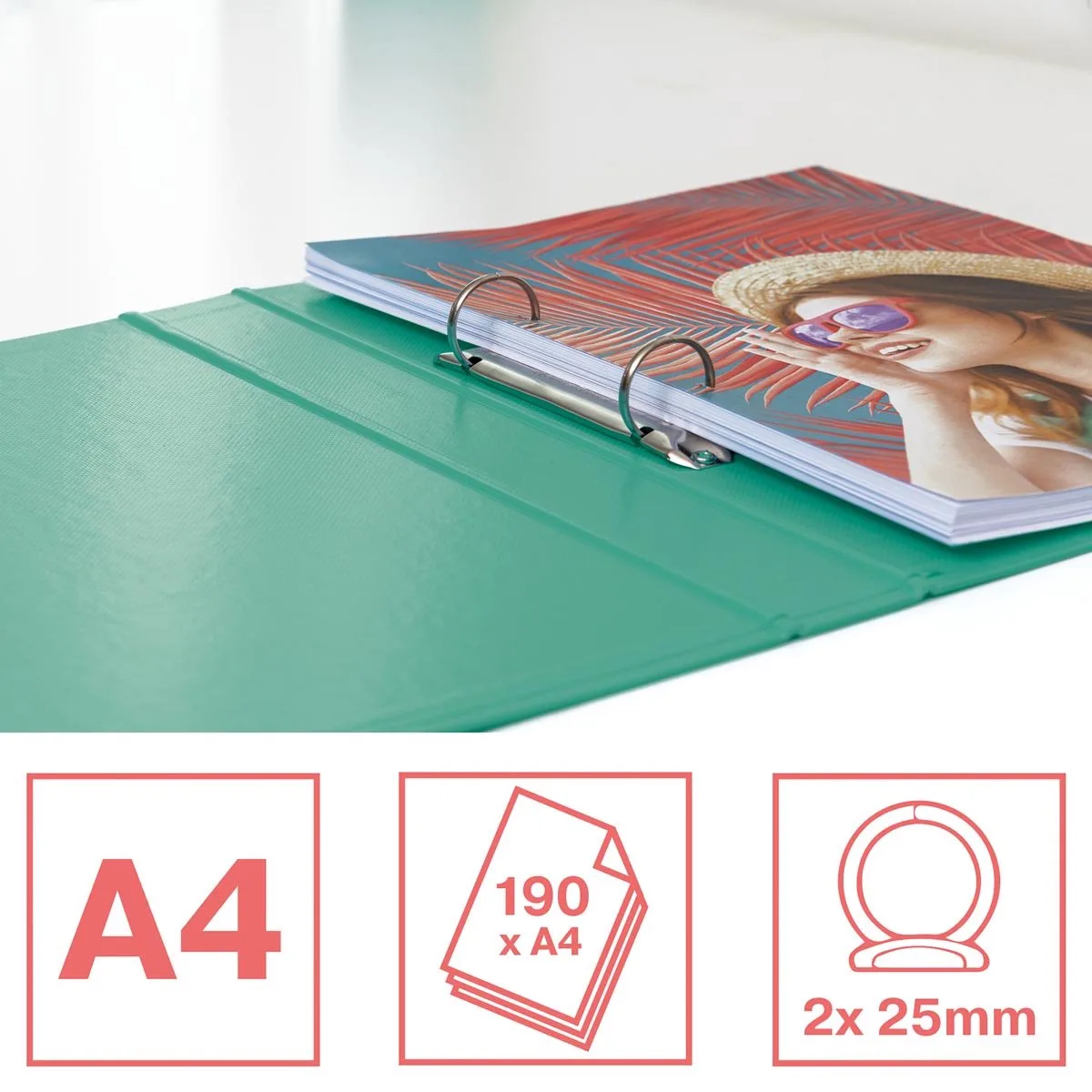 Colour'Breeze ringmap, 2 ringen, PP, ft met harde kaft, groen 10 stuks fra Esselte i A4 – produktbillede