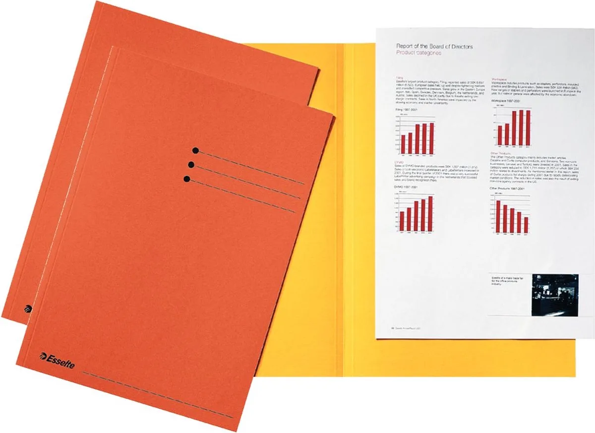 dossiermap oranje, karton van 180 g/m², pak van 100 stuks 4 stuks fra Esselte i A4 – produktbillede