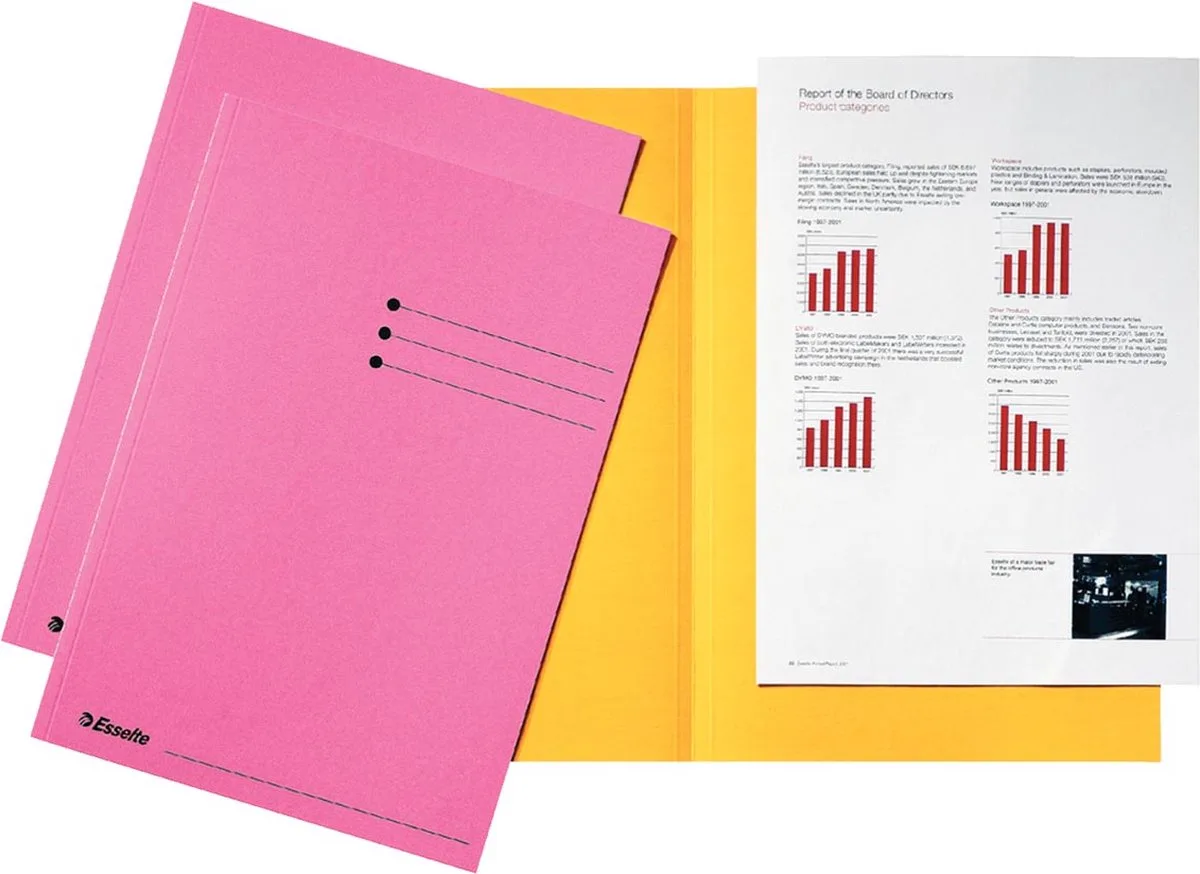 dossiermap roze, karton van 180 g/m², pak van 100 stuks 4 stuks fra Esselte i A4 – produktbillede