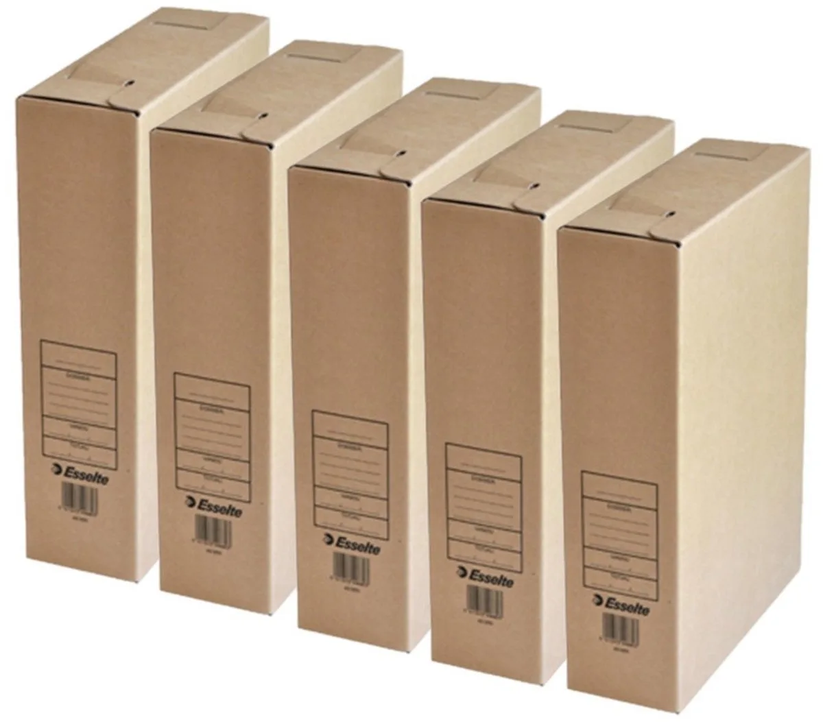 kantoor archiefdoos - 12x - karton - bruin - 23 x 32 cm - A4 formaat - kantoor artikelen van Esselte in Lichtbruin – productfoto