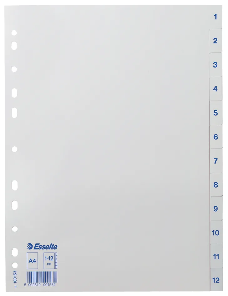 Kunststoff-Register, Zahlen, A4, 1-12, weiß by Esselte – product photo