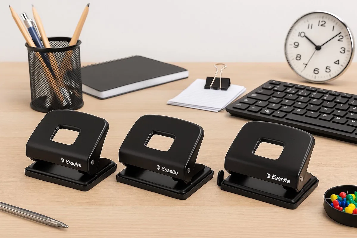 Perforator – Bundel van 3 – Voor kantoor & school van Esselte in Zwart – productfoto