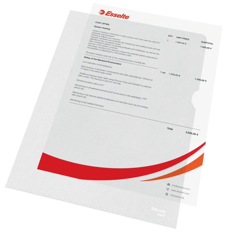 Sichthüllen Standard, A4, PP, genarbt, 0,08 mm van Esselte – productfoto