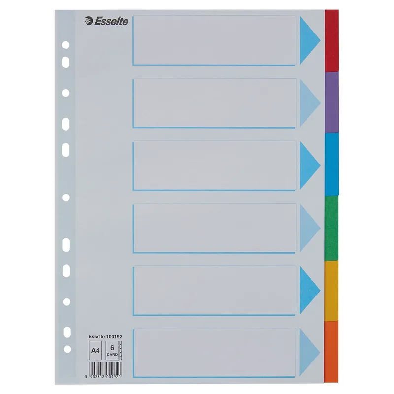 Tabbladen esselte stand a4 6dlg karton 11r ass | 20 stuks von Esselte – Produktfoto